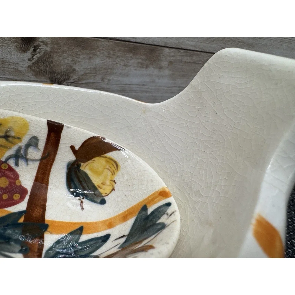 Nasco 1950s Hand Painted Ceramic Rooster Chicken Gravy Boat Ladle Vintage Japan